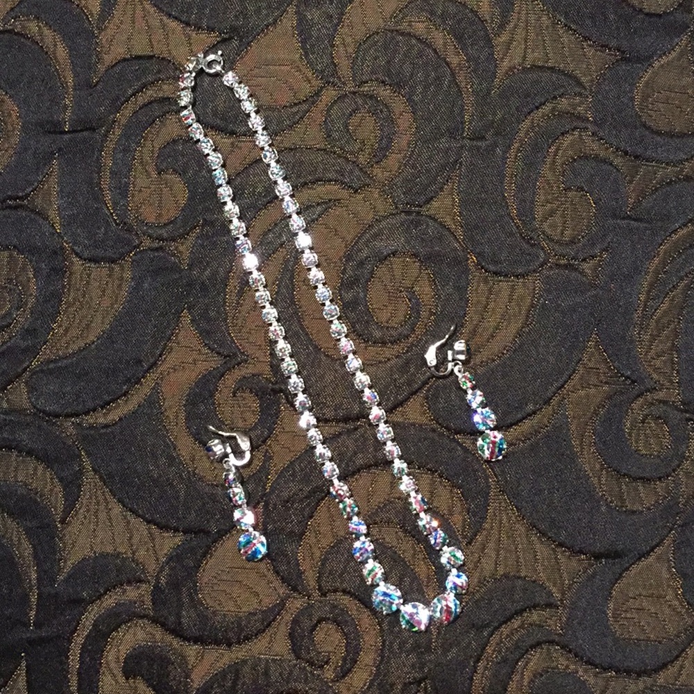 Colorful rhinestone necklace & earring set